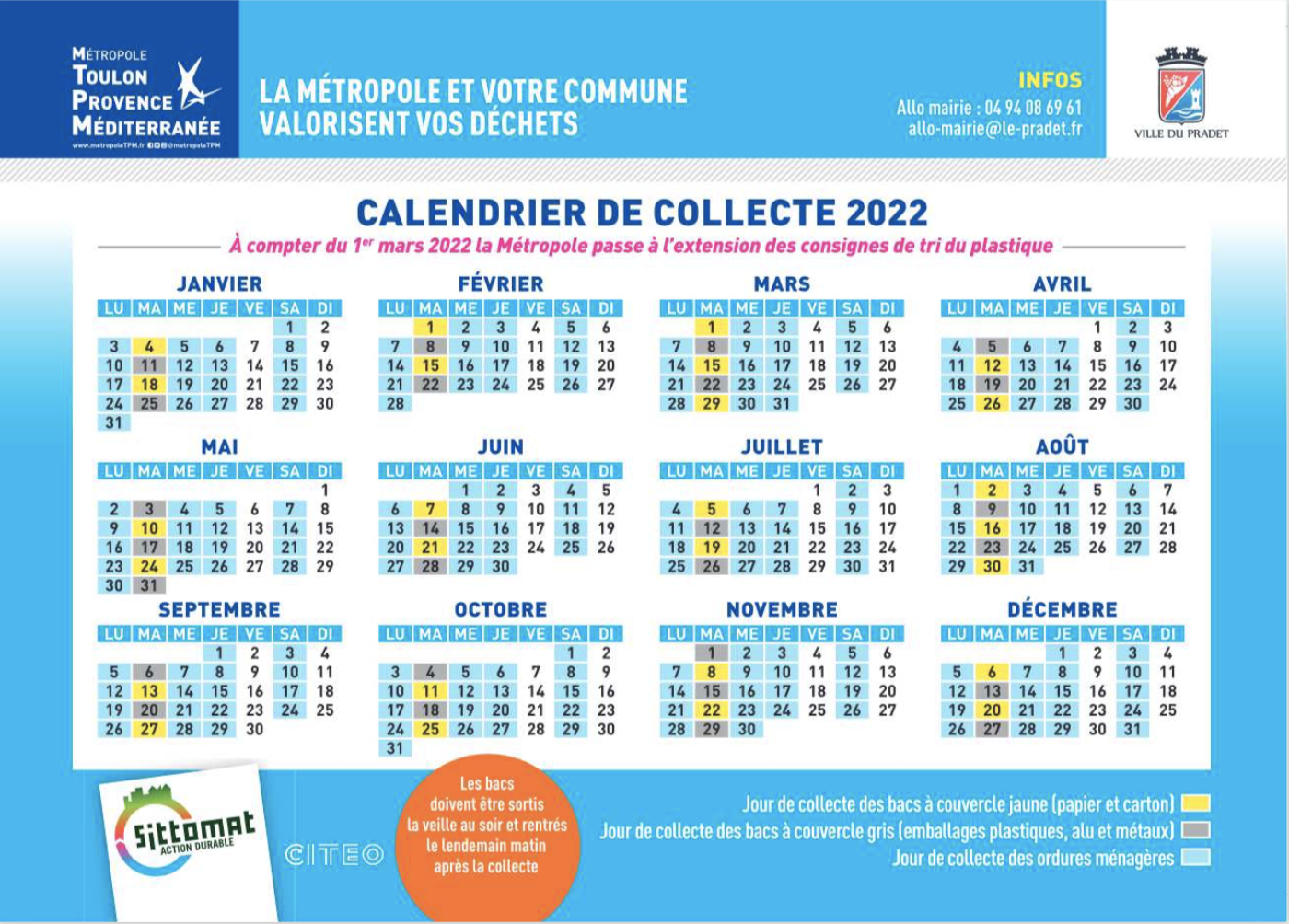 Calendrier Tri Selectif Toulon 2023 La Collecte Des Ordures Ménagères – Ville Du Pradet